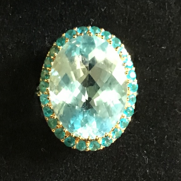 Blue Topaz 25.97 ctw earrings and 15.29 ctw ring - Picture 4 of 8